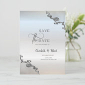 Vintage Spitzengrenzensilber-Hochzeit speichern da Save The Date (Stehend Vorderseite)