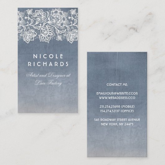 Vintage Spitzenqualität oder Schieferblau Elegant Visitenkarte (Vorne/Hinten)