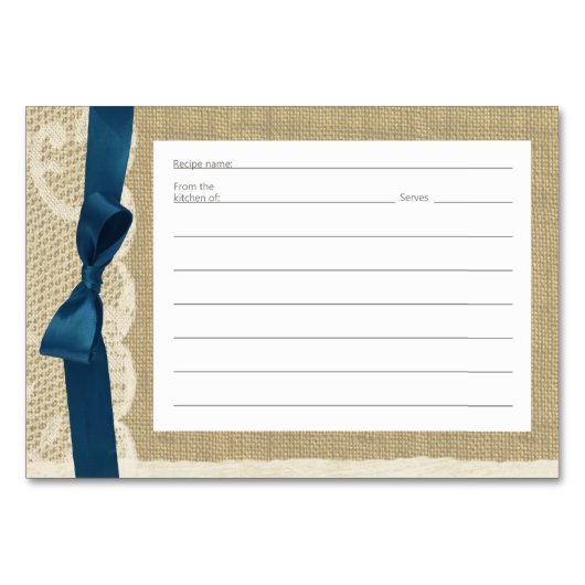 Vintage Spitzenreiter-Burlap- und Navy-Bow-Rezepti Tischnummer (Vorderseite)