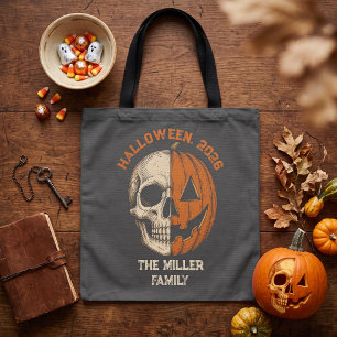 Vintage Split Face Skull Kürbis Halloween Familie Tasche