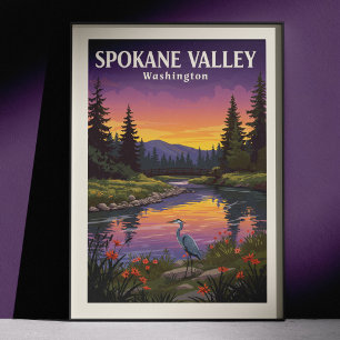 Vintage Spokane Valley Washington Poster