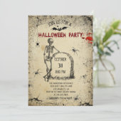 Vintage Spooky Skeleton Erwachsene Halloween-Party Einladung (Stehend Vorderseite)