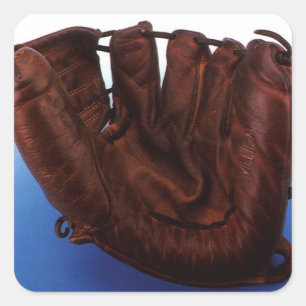Vintage-Sport, antiker Baseballhandschuh aus Leder Quadratischer Aufkleber