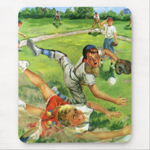 Vintage-Sport Baseball, Kinderteams beim Spielen Mousepad