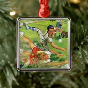 Vintage-Sport Baseball, Kinderteams beim Spielen Ornament Aus Metall