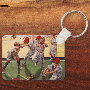 Vintage-Sport Baseball-Mannschaft, Jungen rauft Schlüsselanhänger