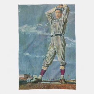 Vintage-Sport Baseball, Pitcher im Baseballspiel Geschirrtuch