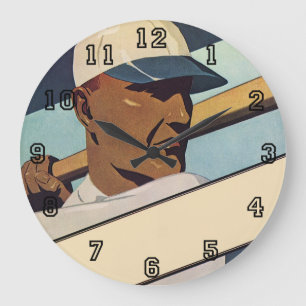 Vintage-Sport Baseball-Schlagmann, stilisierte Kun Große Wanduhr