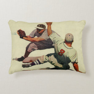 Vintage-Sport Baseball, Spieler rutscht nach Hause Dekokissen