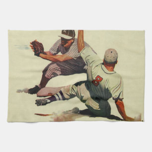 Vintage-Sport Baseball, Spieler rutscht nach Hause Geschirrtuch