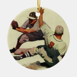 Vintage Sport Baseball, Spieler rutscht nach Hause Keramik Ornament