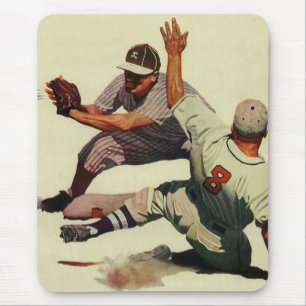 Vintage-Sport Baseball, Spieler rutscht nach Hause Mousepad