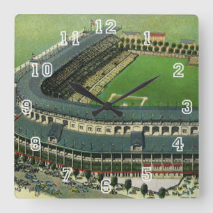 Vintage-Sport Baseball-Stadion, Luftansicht Quadratische Wanduhr