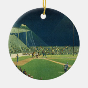 Vintage-Sport, Baseballspiel bei Nacht Keramikornament