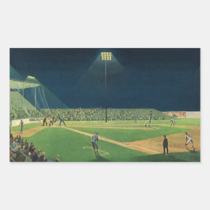 Vintage-Sport, Baseballspiel bei Nacht Rechteckiger Aufkleber