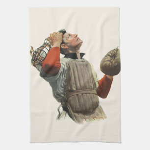 Vintage-Sport Baseballspieler, Catcher schaut nach Geschirrtuch