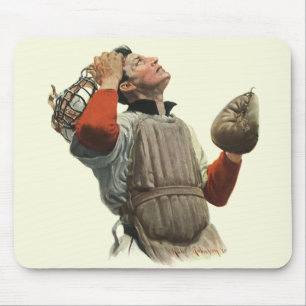 Vintage Sport Baseballspieler, Catcher schaut nach Mousepad
