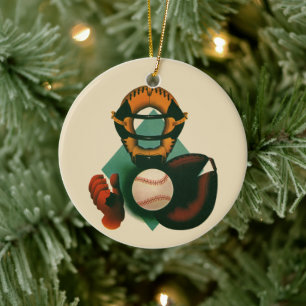 Vintage-Sport Baseballspieler, Fänger mit Handschu Keramikornament