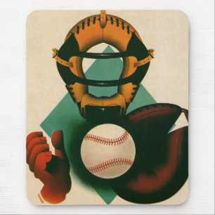 Vintage-Sport Baseballspieler, Fänger mit Handschu Mousepad