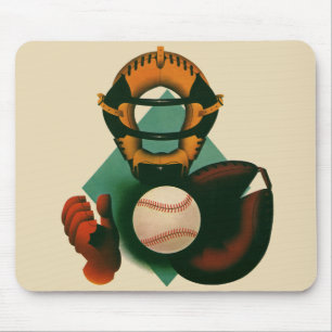 Vintage Sport Baseballspieler, Fänger mit Handschu Mousepad