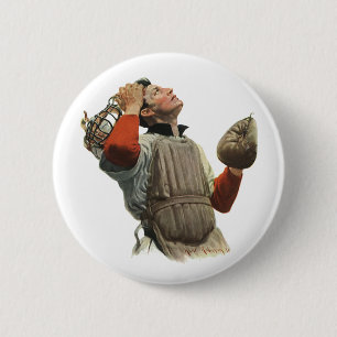 Vintage-Sport Baseballspieler, Fänger schaut nach Button