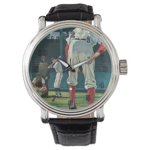 Vintage-Sport Baseballspieler Pitcher auf dem Moun Armbanduhr
