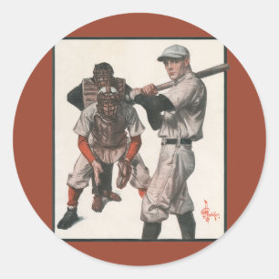 Vintage-Sport Baseballspieler Runder Aufkleber