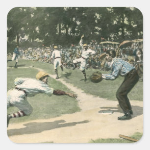 Vintage-Sport, Baseballspieler rutscht nach Home Quadratischer Aufkleber