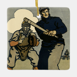 Vintage-Sport Baseballspieler, stilisierte Kunst Keramikornament