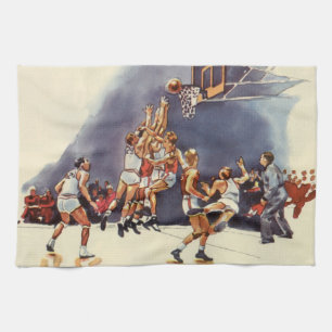 Vintage-Sport Basketball, Spieler in einem Spiel Geschirrtuch