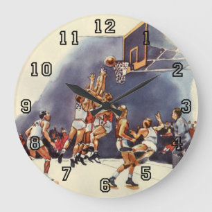 Vintage-Sport-Basketball, Spieler in einem Spiel Große Wanduhr