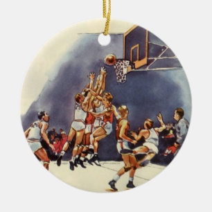 Vintage-Sport Basketball, Spieler in einem Spiel Keramik Ornament