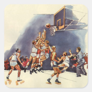 Vintage-Sport Basketball, Spieler in einem Spiel Quadratischer Aufkleber