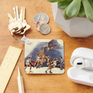 Vintage-Sport-Basketball, Spieler in einem Spiel Schlüsselanhänger