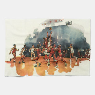 Vintage-Sport-Basketballspiel, Basketballspieler Geschirrtuch