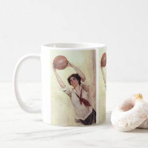 Vintage-Sport, Basketballspielerin mit Ball Kaffeetasse