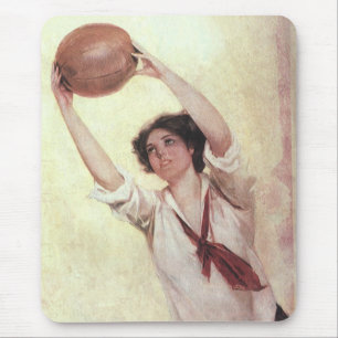 Vintage-Sport, Basketballspielerin mit Ball Mousepad