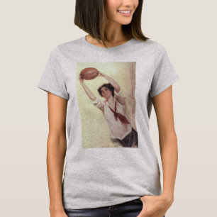 Vintage-Sport, Basketballspielerin mit Ball T-Shirt