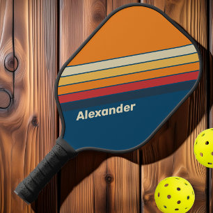 Vintage Sport Blau Regenbogen gestreift mit Namen Pickleball Schläger