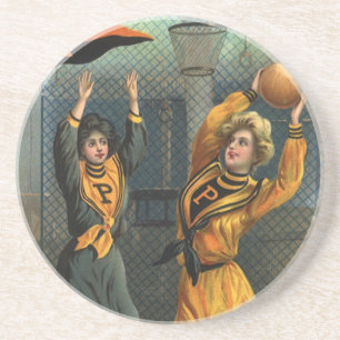 Vintage-Sport, Damen-Basketballteam im Spiel Getränkeuntersetzer