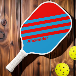 Vintage Sport Elektrisch Blau Rote Streifen mit Na Pickleball Schläger
