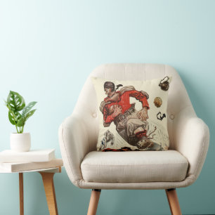 Vintage-Sport-Footballspieler und Bulldogge-Maskot Kissen