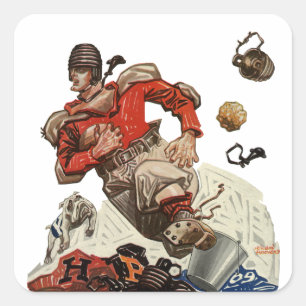 Vintage-Sport-Fußball-Quarterback-Spieler läuft Quadratischer Aufkleber