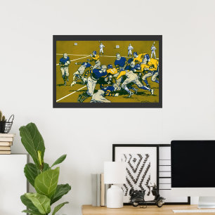 Vintage-Sport-Fußballspiel, Gold- gegen Blaue Mann Poster