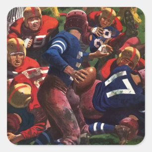Vintage-Sport-Fußballspieler Quarterback im Spiel Quadratischer Aufkleber
