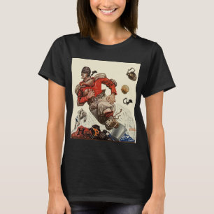 Vintage-Sport-Fußballspieler und Bulldogge-Maskott T-Shirt