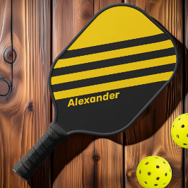 Vintage Sport Gelbwesten Streifen mit Namen Pickleball Schläger