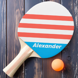 Vintage Sport Hellblau gestreift mit Namen Tischtennis Schläger