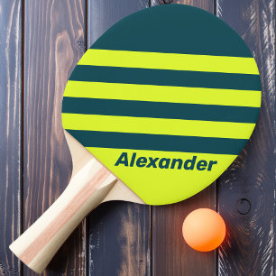 Vintage Sport HI VIS gelbe Streifen mit Namen Tischtennis Schläger