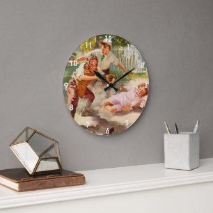 Vintage-Sport, Kinder spielen Stickball-Baseball Große Wanduhr